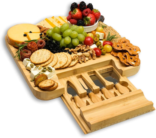 Bamboo Cheese Board Charcuterie Board Gift Set - House Warming & Wedding Gifts, Bridal Shower &, Mother'S Day & Valentine'S Day Idea