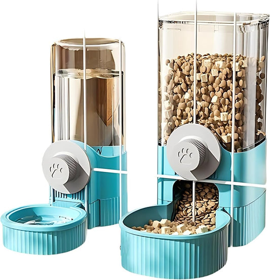 Automatic Hanging Gravity Pet Feeder and Water Dispenser Set ，Automatic Rabbit Feeder and Dog Water Dispenser for Dogs Cats Pets Animals Large Capacity (Blue Water Feeder&Food Feeder) (Blue)