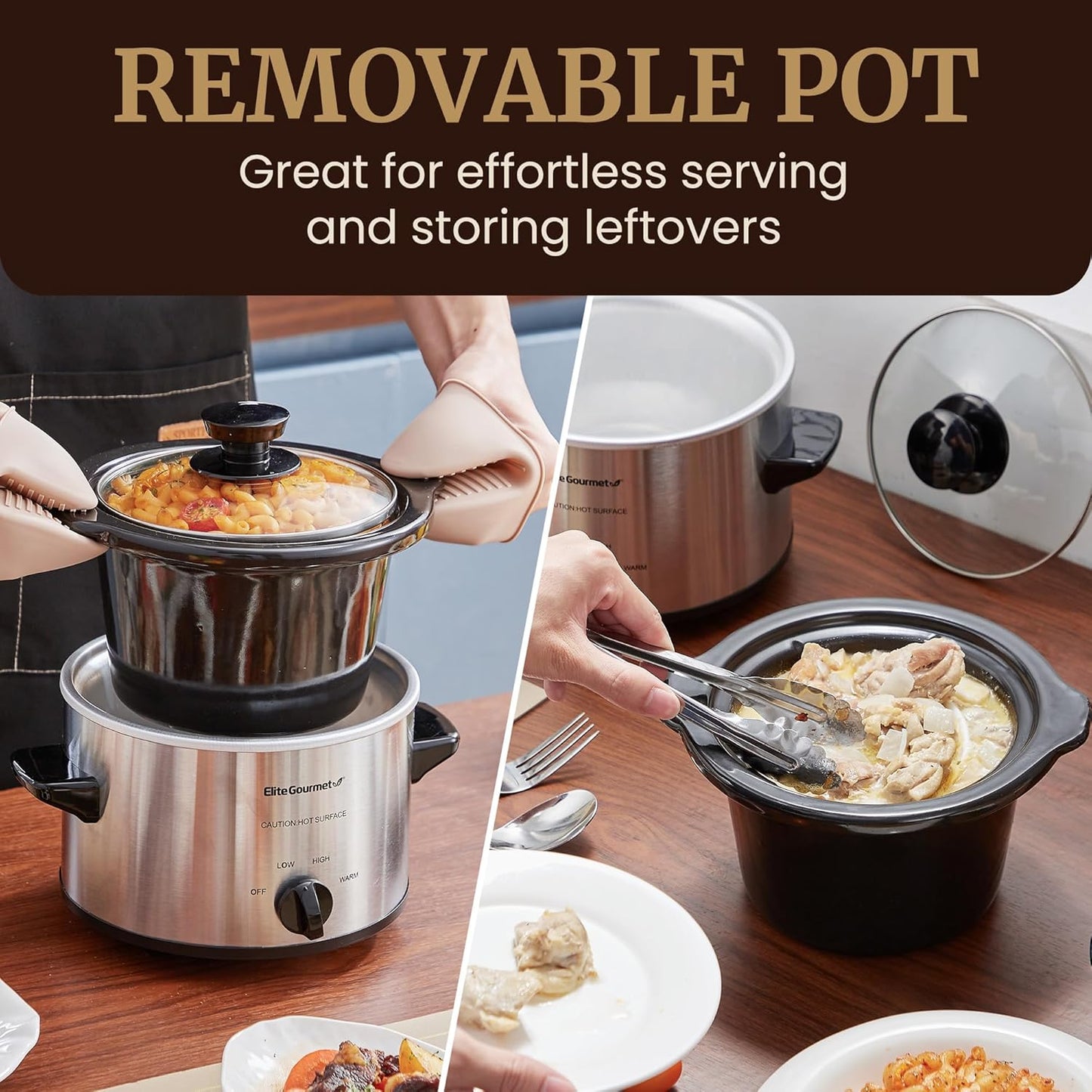 MST-250XS Electric Slow Cooker Ceramic Pot, Adjustable Temp, Entrees, Sauces, Stews & Dips, Dishwasher Safe Glass Lid & Crock, 1.5 Quart, Stainless Steel