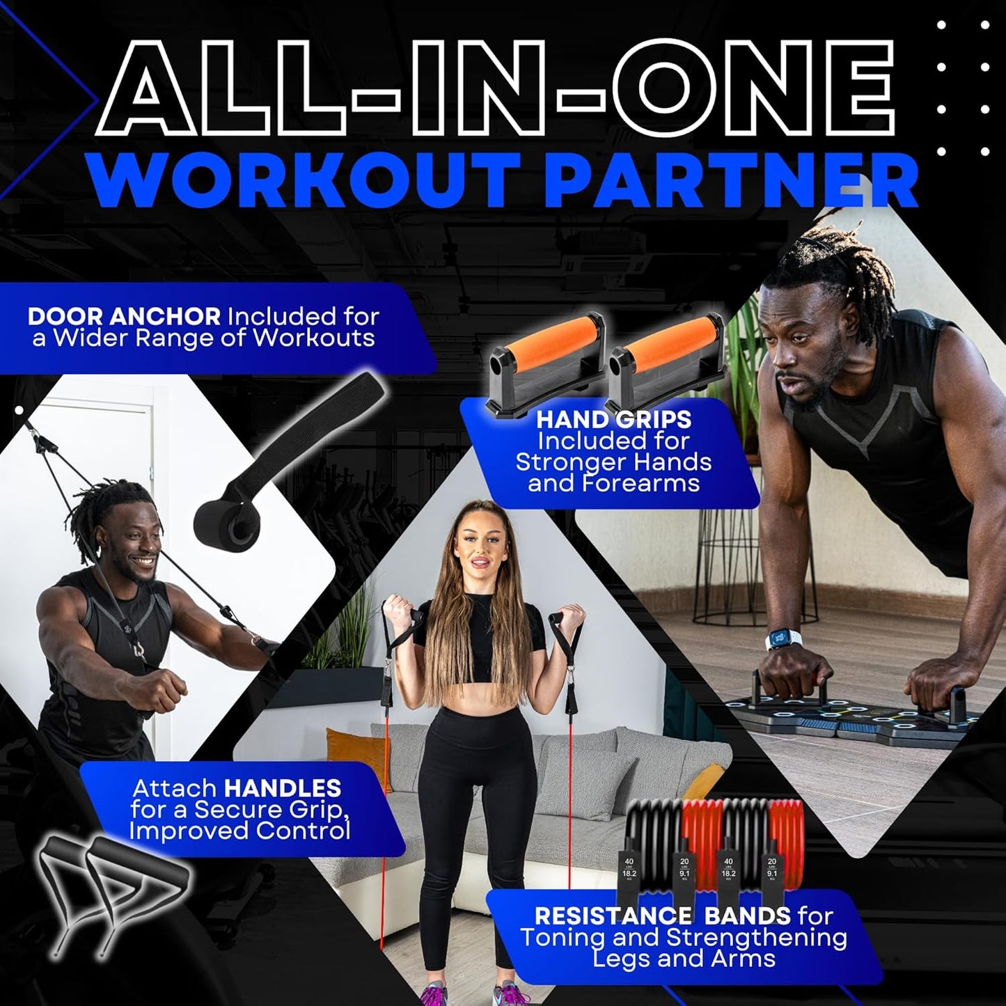 Push up Board for Full Body Workout at Home - Portable, Joint Friendly, Fun & Motivating Home Workout Equipment with QR Code Guided Workouts - Ideal for Men, Women, Teens -