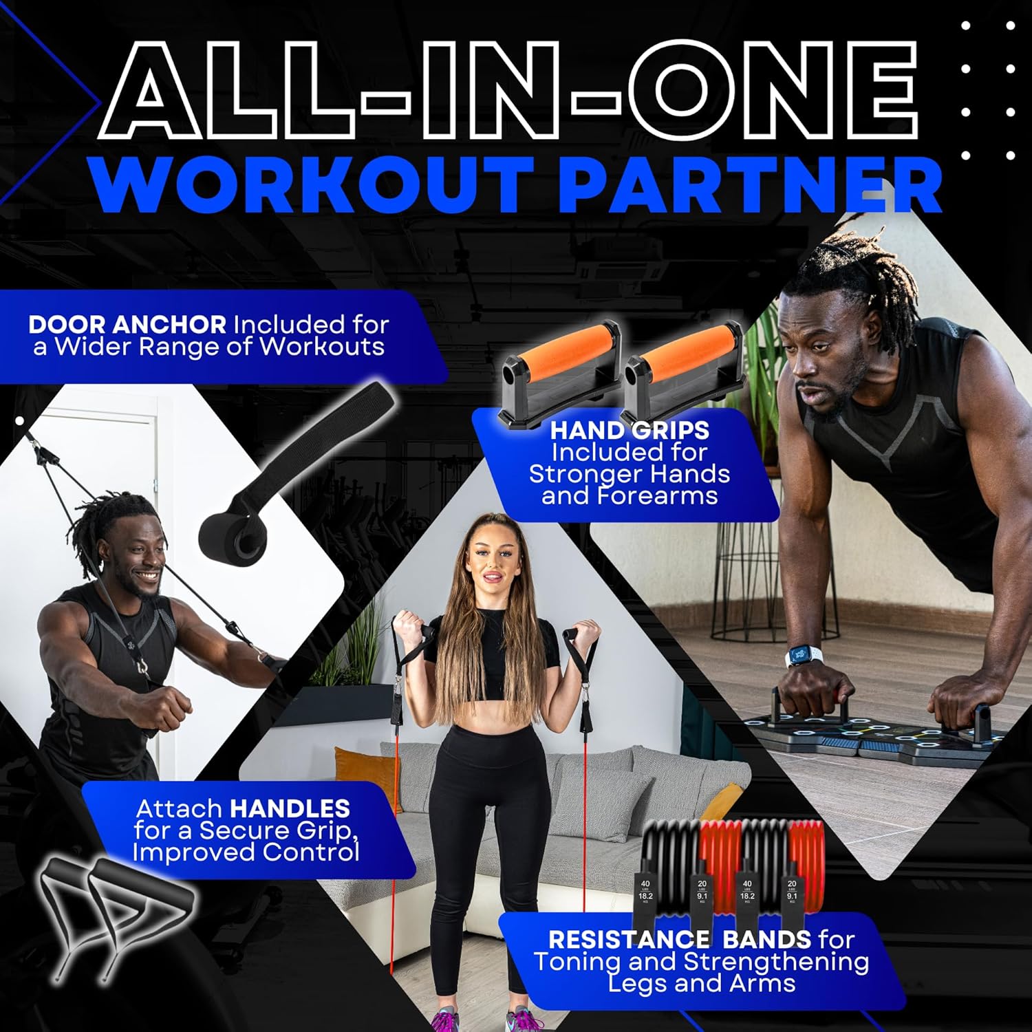 Push up Board for Full Body Workout at Home - Portable, Joint Friendly, Fun & Motivating Home Workout Equipment with QR Code Guided Workouts - Ideal for Men, Women, Teens -