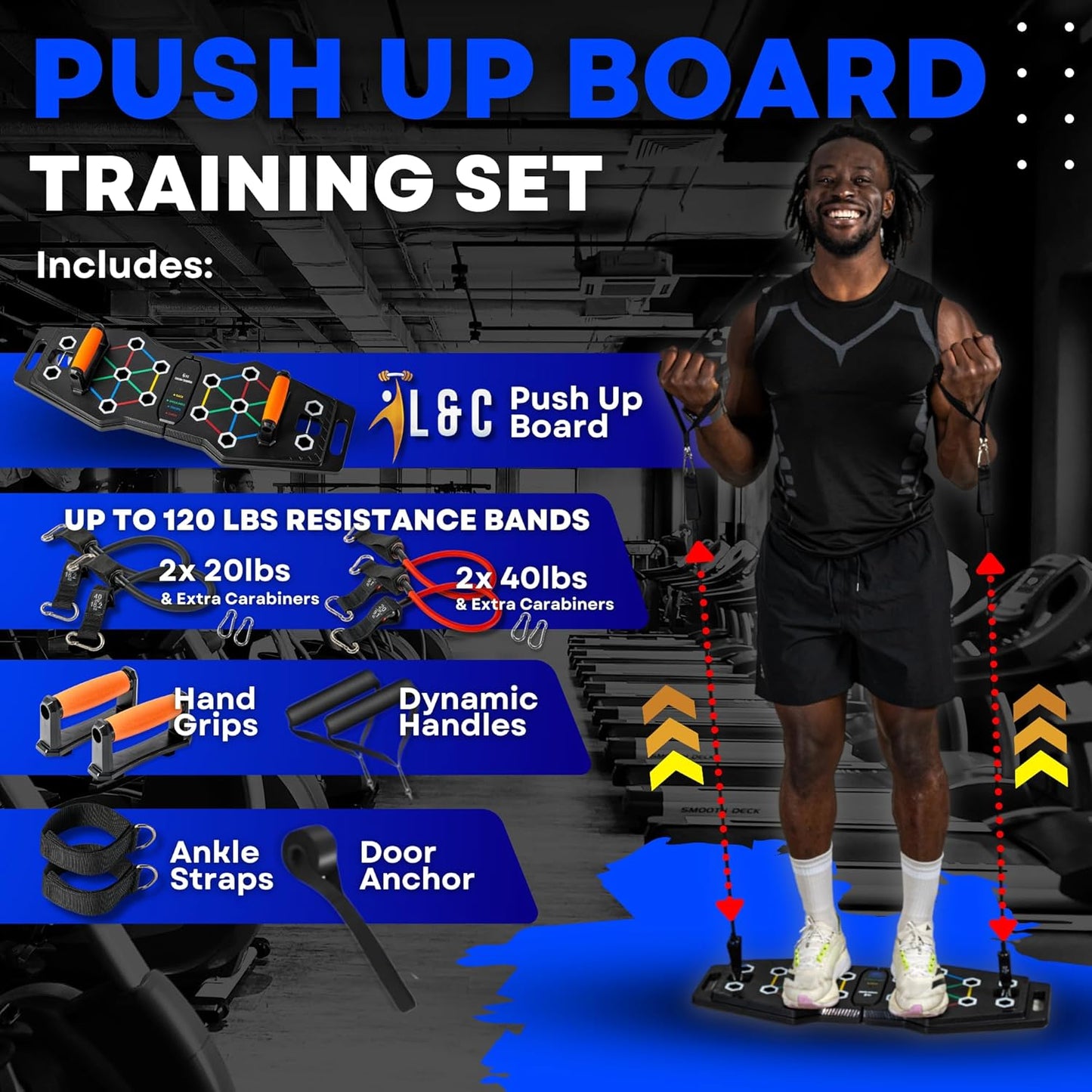 Push up Board for Full Body Workout at Home - Portable, Joint Friendly, Fun & Motivating Home Workout Equipment with QR Code Guided Workouts - Ideal for Men, Women, Teens -