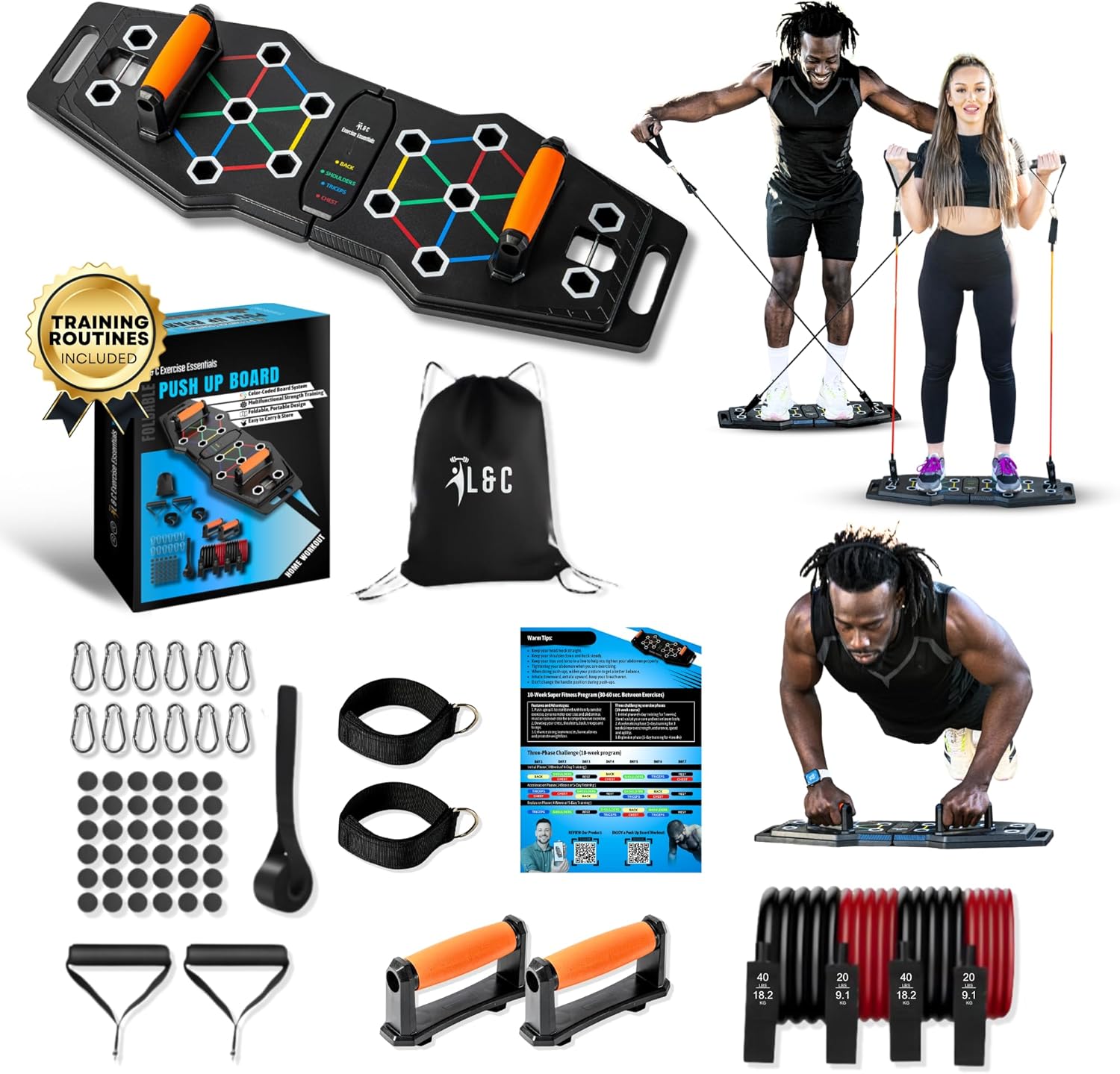 Push up Board for Full Body Workout at Home - Portable, Joint Friendly, Fun & Motivating Home Workout Equipment with QR Code Guided Workouts - Ideal for Men, Women, Teens -