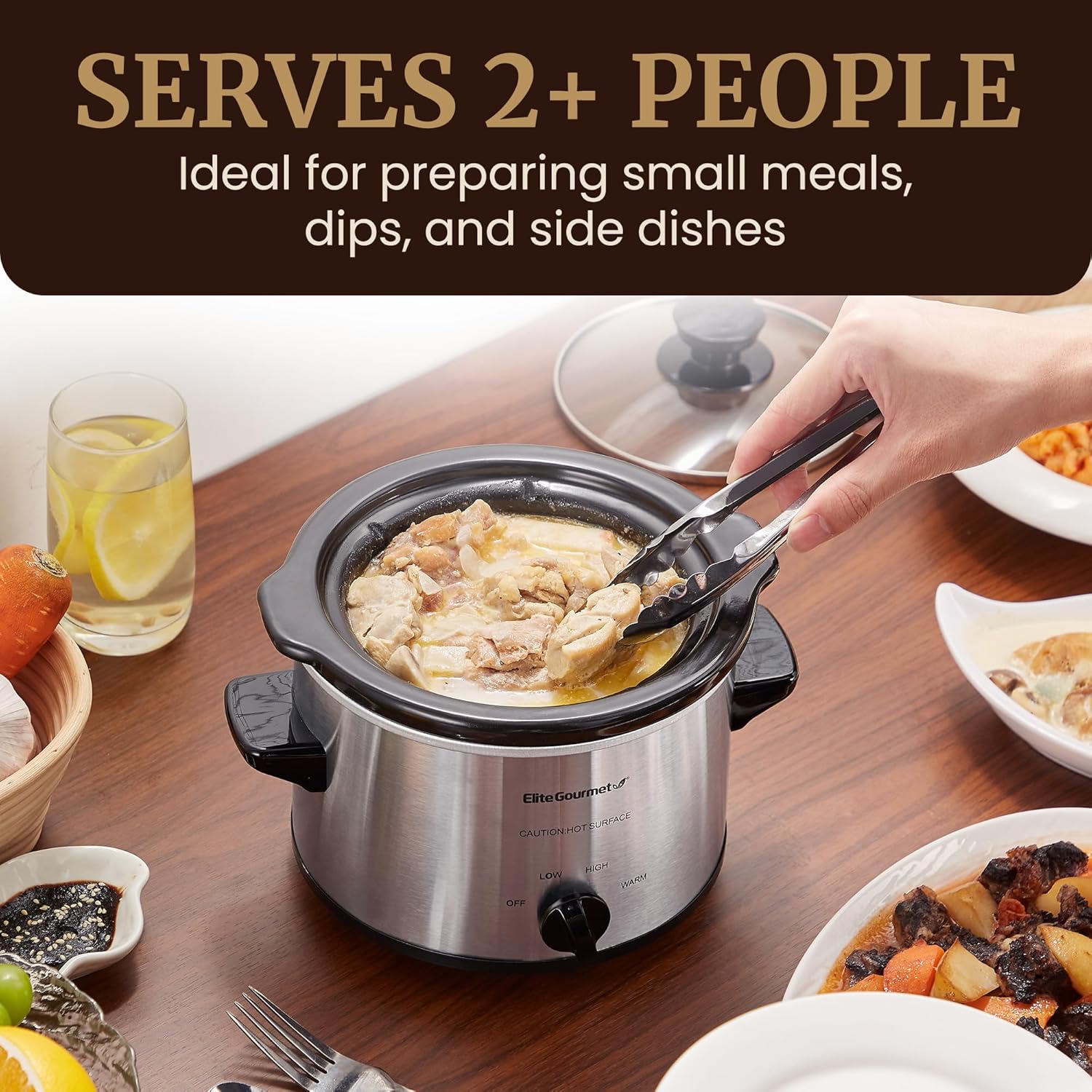 MST-250XS Electric Slow Cooker Ceramic Pot, Adjustable Temp, Entrees, Sauces, Stews & Dips, Dishwasher Safe Glass Lid & Crock, 1.5 Quart, Stainless Steel