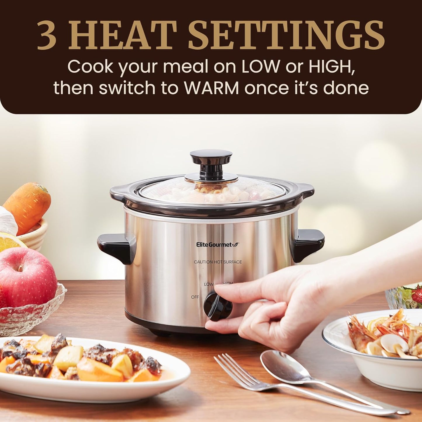 MST-250XS Electric Slow Cooker Ceramic Pot, Adjustable Temp, Entrees, Sauces, Stews & Dips, Dishwasher Safe Glass Lid & Crock, 1.5 Quart, Stainless Steel